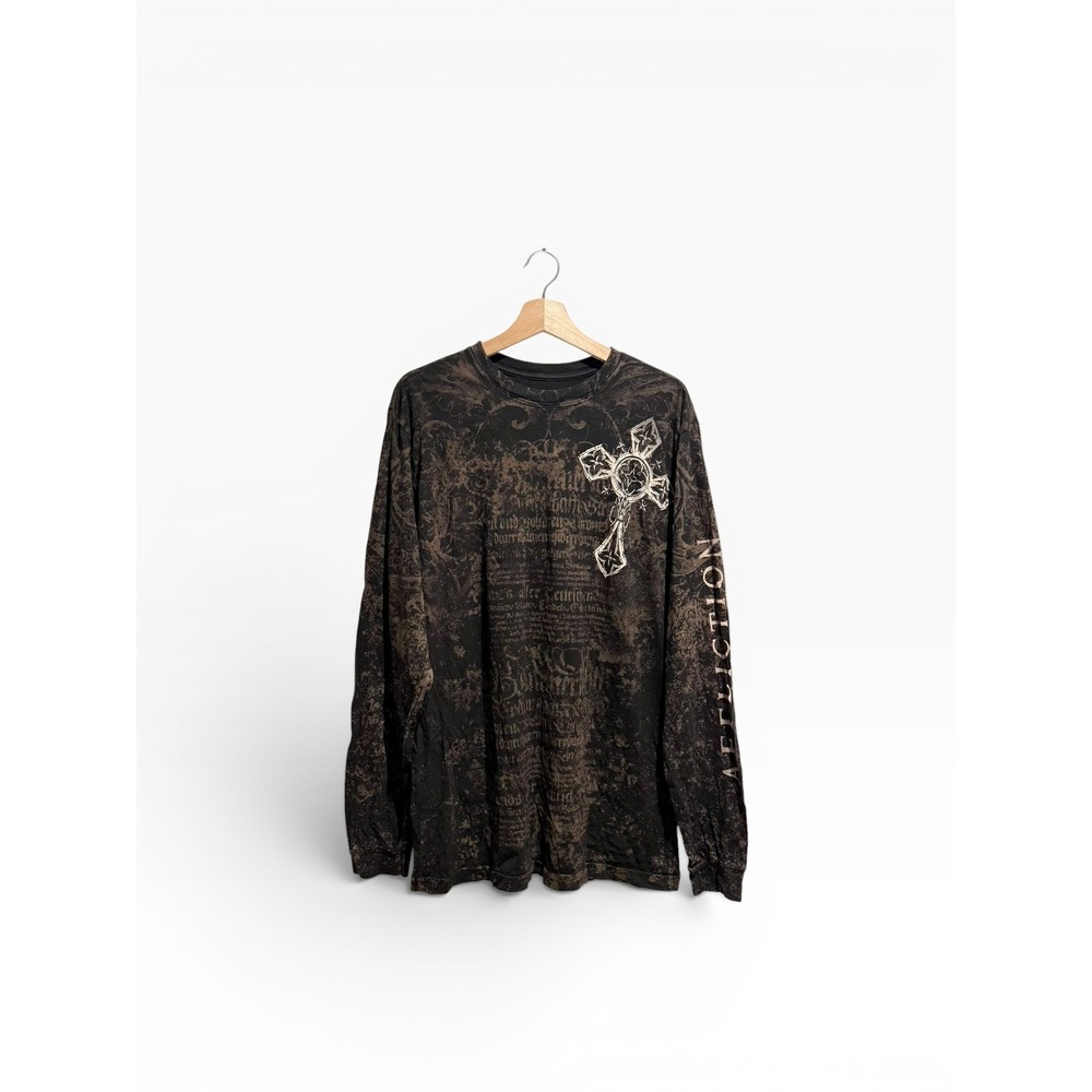 Affliction Mens Long Sleeve Graphic Tee Black Gothic Angel Wings Size XL